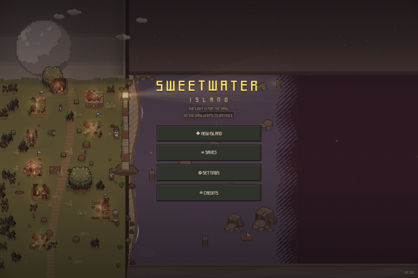 The Sweetwater Island title screen over a pixel-art island.