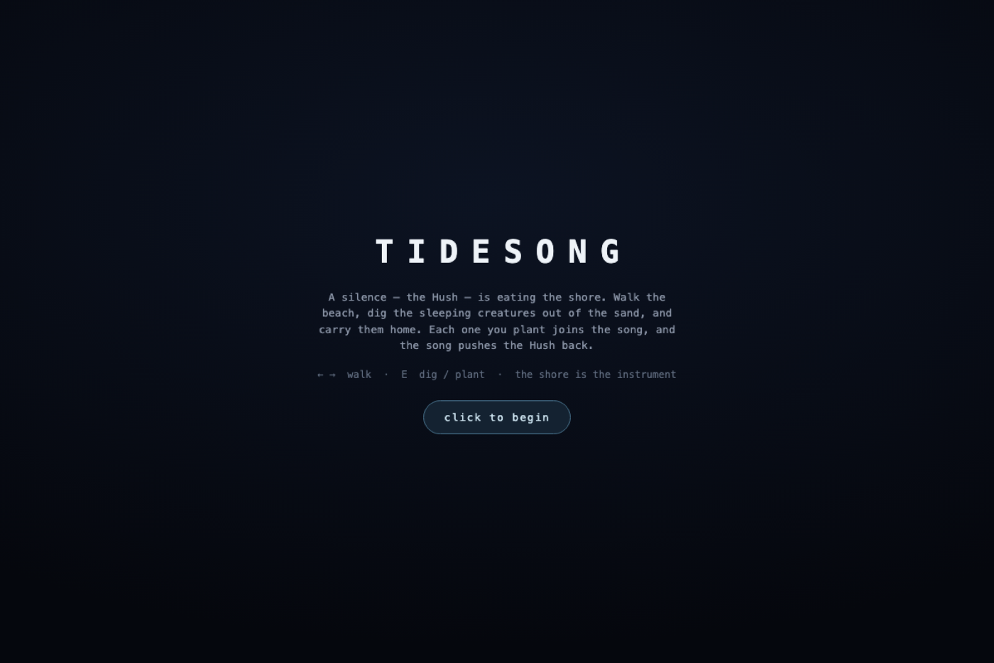 The Tidesong opening: a column, a husk, an asking of the stars.